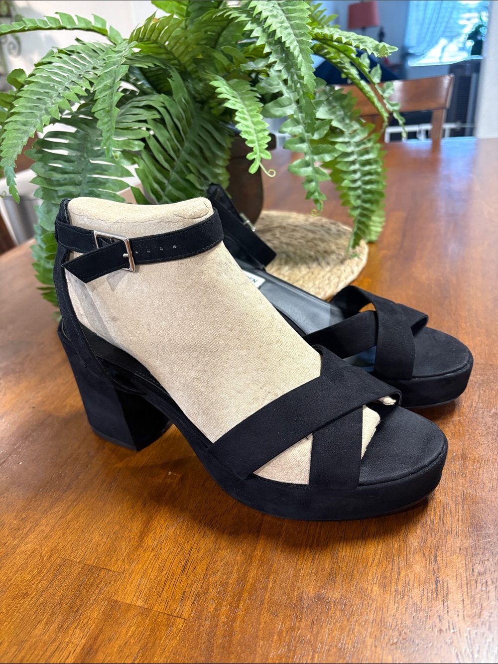 Steve Madden Black Suede Crisscross Ankle Strap Sandals